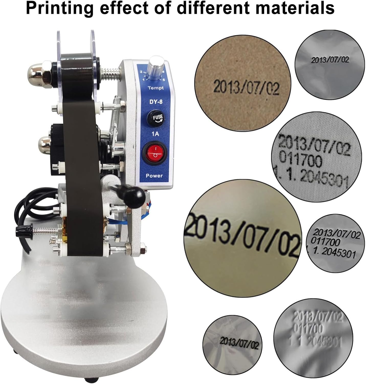 Elettrico Ribbon Code Printer, Regolazione della temperatura 1-5, Macchina di codifica del nastro, Macchina di stampa della data, Stampante del timbro del codice di base del metallo