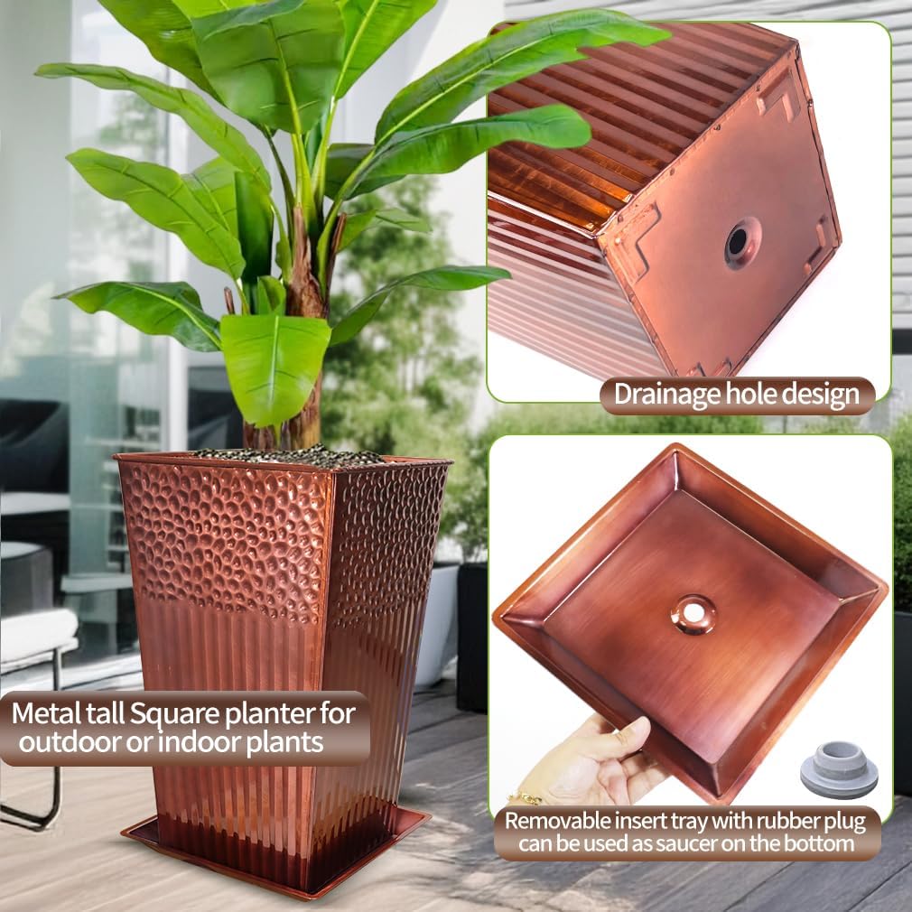 Item similar)))))2 Pcs Pack Metal Tall Tapered Planter Pots Steel Large Square Planter Flower Pot with Drainage Holes for Indoor Outdoor Deck Porch Garden Home Patio Front Door (Glossy Copper, 17\" H.) Glossy Copper 17\" H.