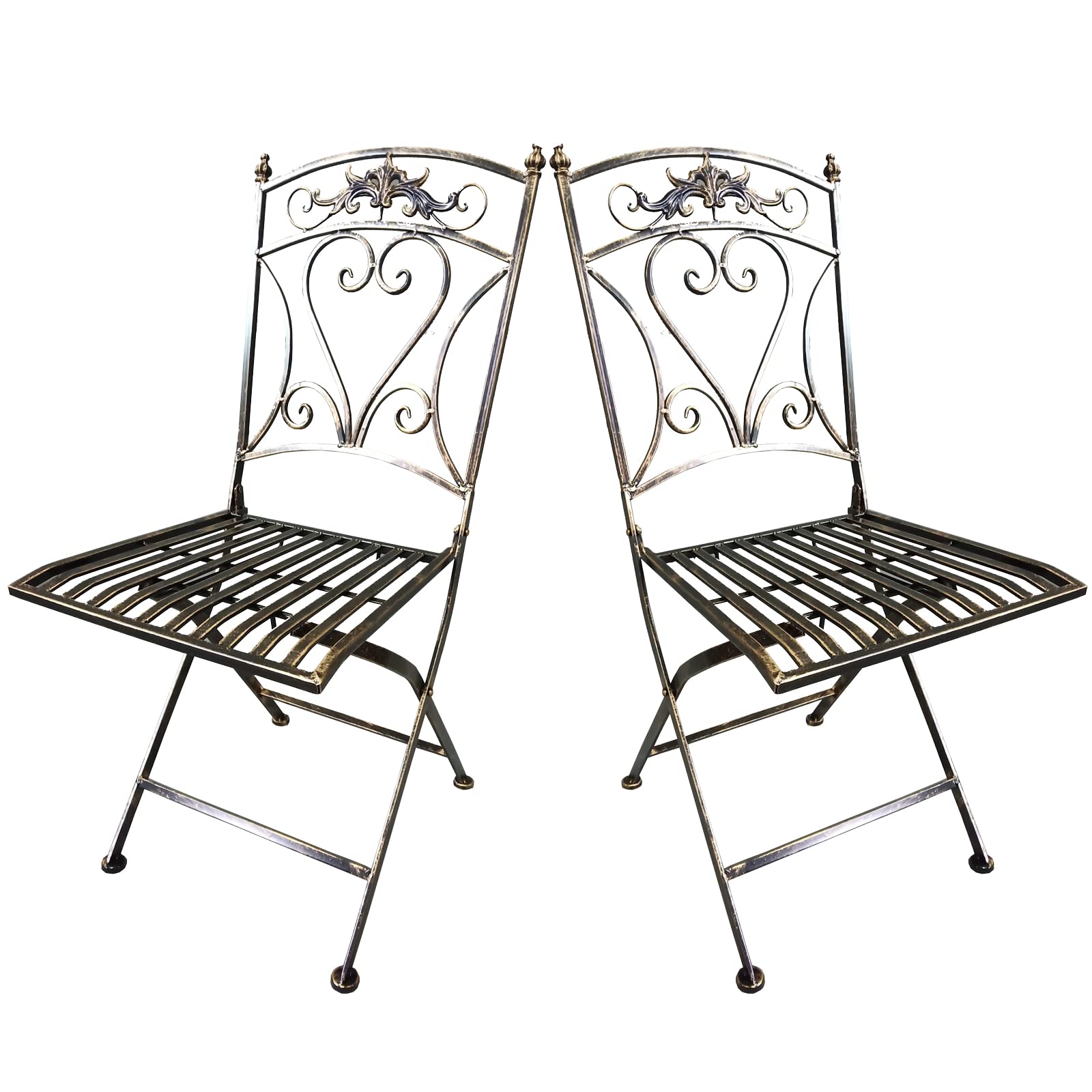 EME Set 2 Sillas Plegable Cuadrada Hierro Forjado, Color Negro.Elegantes para jardín o Terrazas, Plegables y Muy Resistentes. Sillas para terraza Exterior.