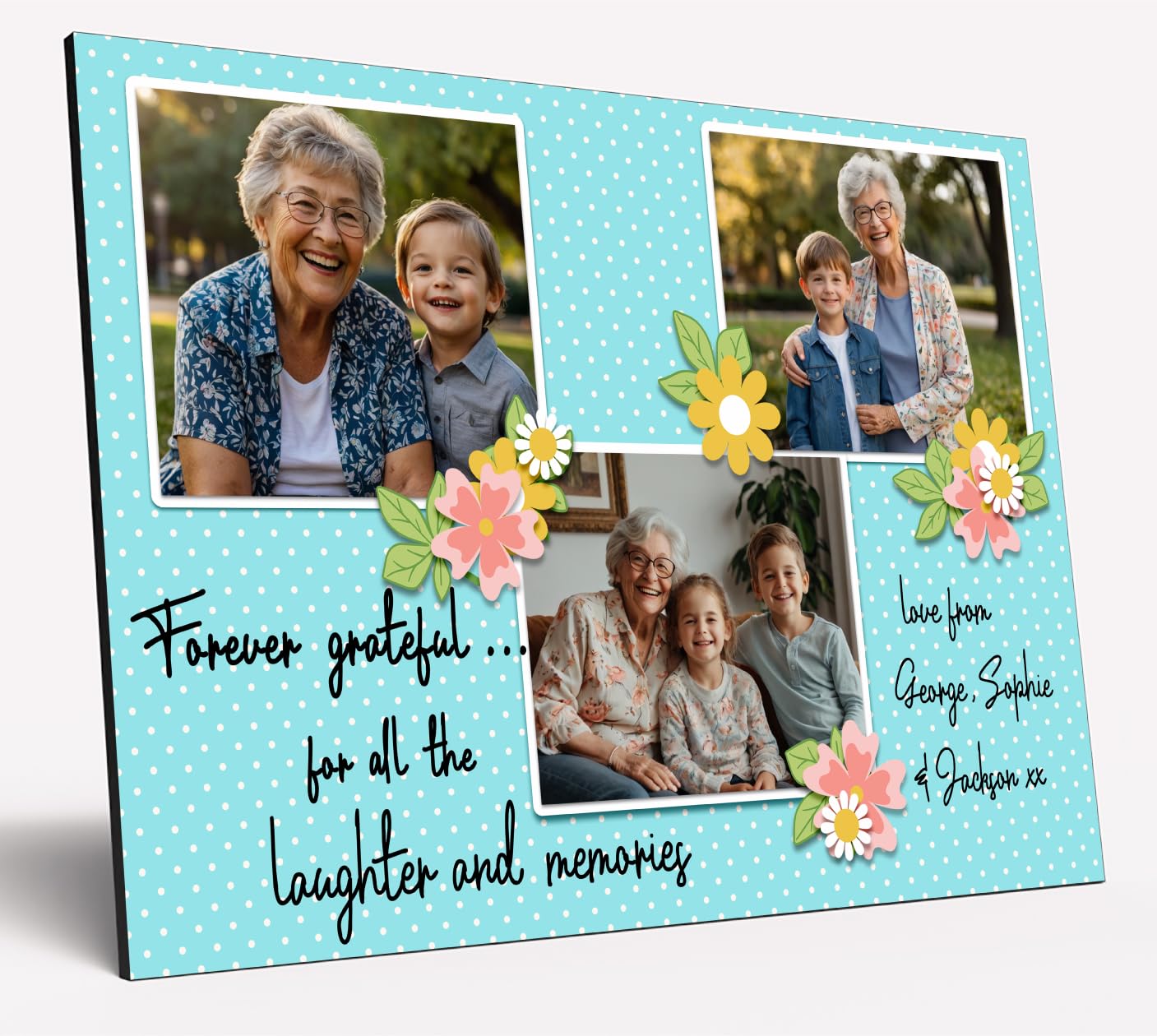 The Plum Penguin Laughter & Memories Personalised Photo Gift A4 Wooden Wall Art Mother's Day Customised Print For Mum Mummy Grandma Nan Gift