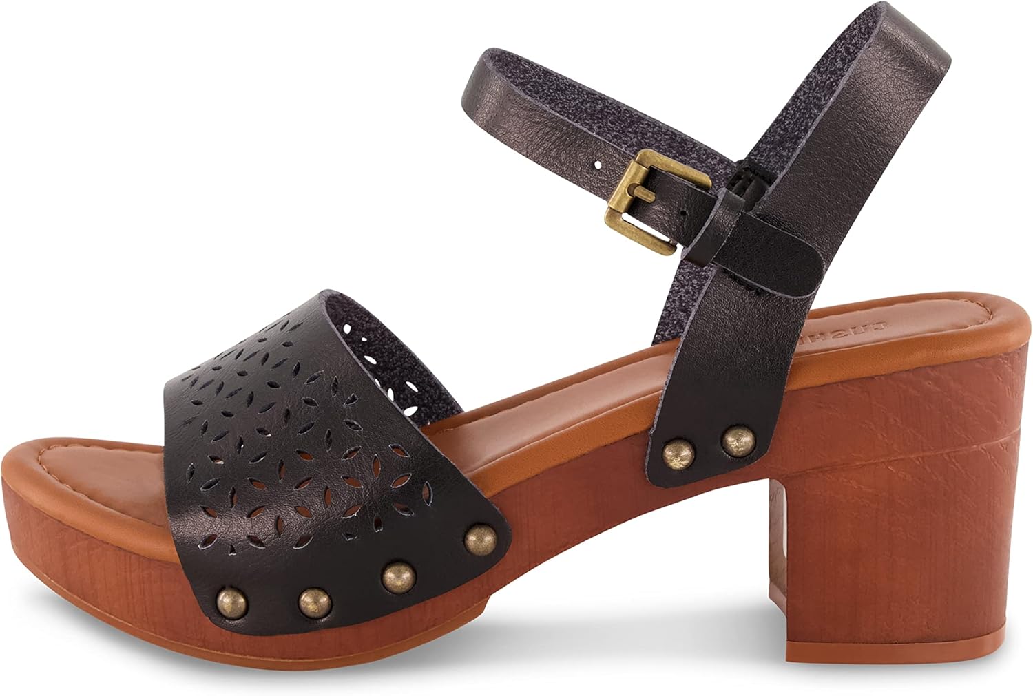 CUSHIONAIRE Women's Shea Faux Wood Sandal +Comfort Foam & LiteSole Technology, Wide Widths Available