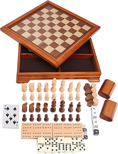 Vista 71 de GSE Games & Sports Expert Juego de ajedrez de madera de 15 pulgadas, juego de tablero de ajedrez plegable con ranuras de almacenamiento de piezas