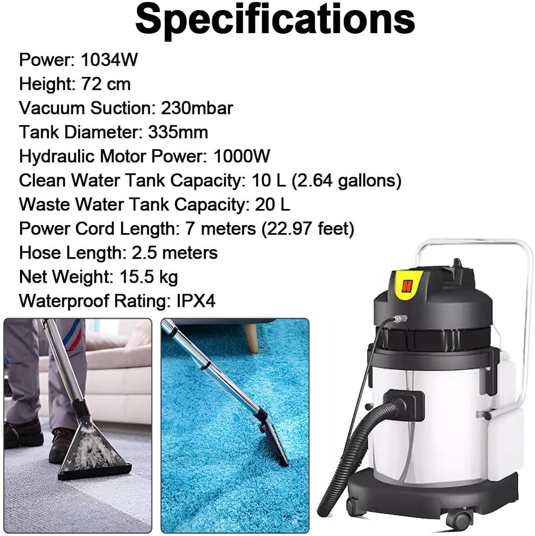 Multi-Surface Commercial Carpet Cleaning Machine,Portable Extractor for Wet & Dry Cleaning,Non-slip Handle,for Carpets Sofa Curtain Auto Interior,Includes 6 Specialized Attachments 20L
