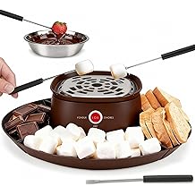 SugarWhisk 2 in 1 Electric Smore Maker &amp; Fondue Set, Marshmallow Roaster with 4 Forks, Indoor Smores Kit for Kids &amp; Couples, Cheese &amp; Chocolate Fondue Pot, 4 Detachable Trays, Brown