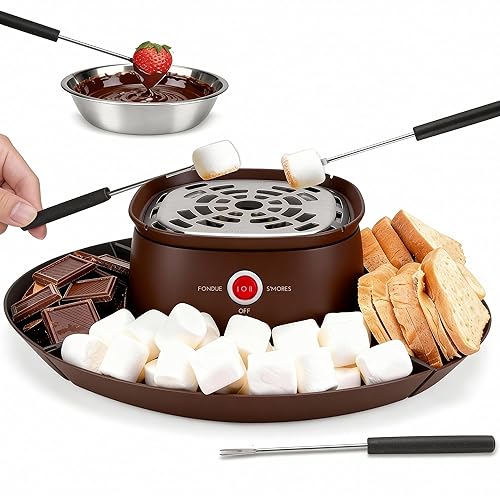 SugarWhisk 2 in 1 Electric Smore Maker & Fondue Set,
