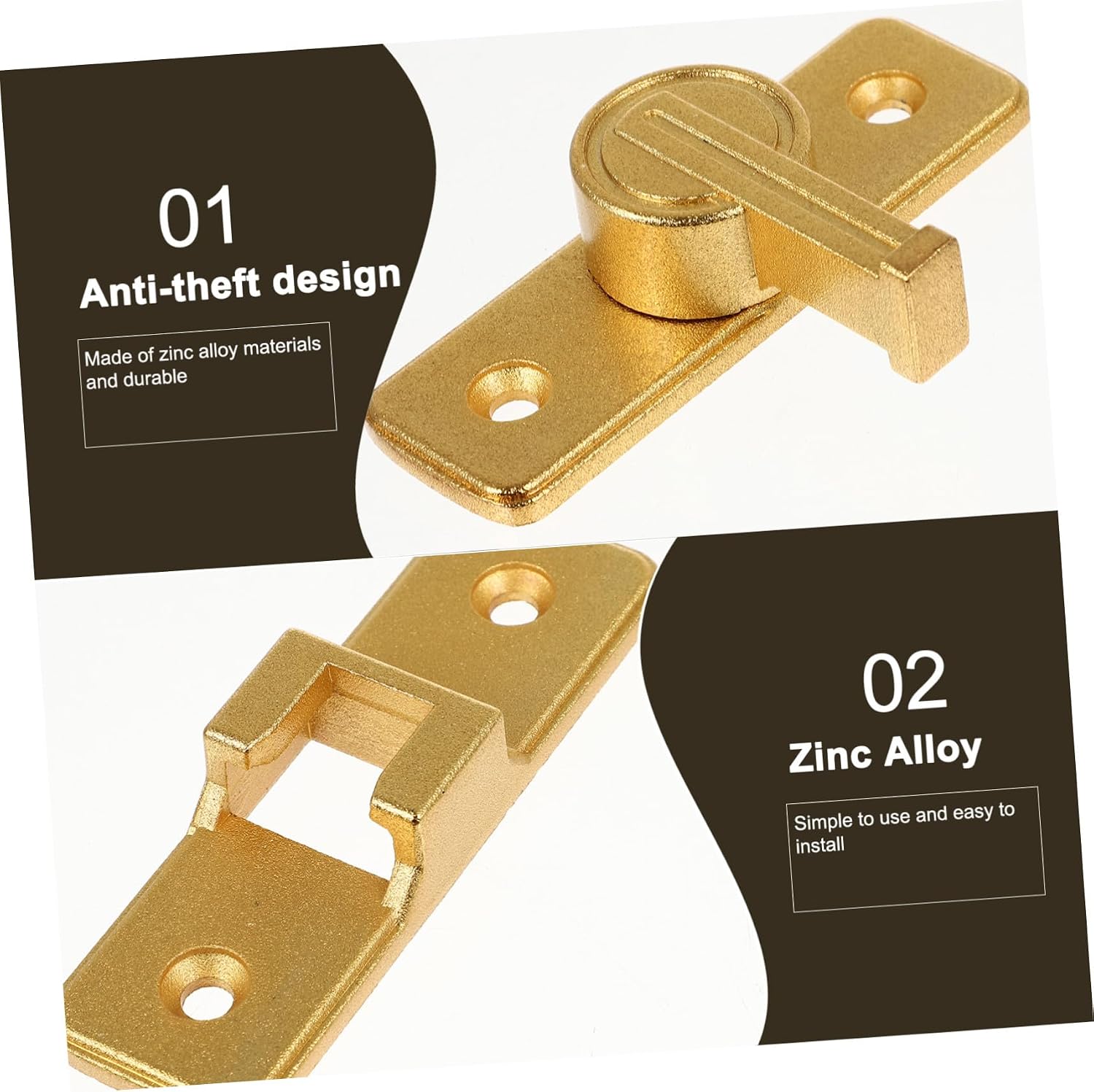 Safety Zinc Alloy Right Angle Barn Gate Door Lock Latch with Adhesive Mount Self-Adhesive Bolt for Indoor Security Anti-pry Baffle Design for Family Protection