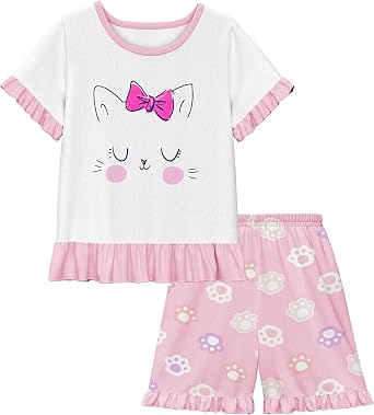 LQSZ Girls Pajamas Set Summer Kids Princess PJS Shorts Sleeve Lounge Set Sleepwear for 3-10 Years