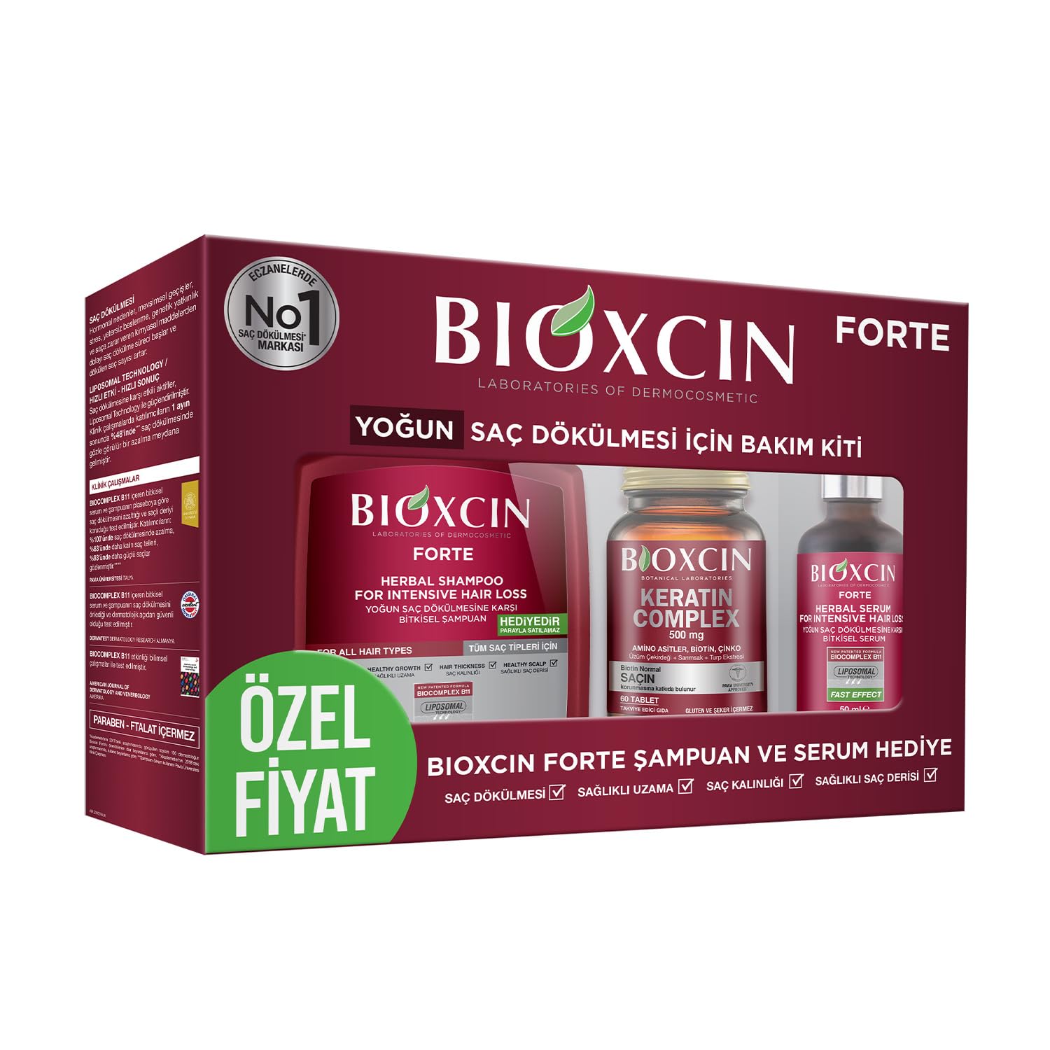 Bioxcin Forte Yoğun Bakım Kiti – Saç Dökülmesine Karşı Şampuan, Serum & Tablet Seti; Yoğun Saç Bakımı, Bitkisel İçerik – 3’lü Paket