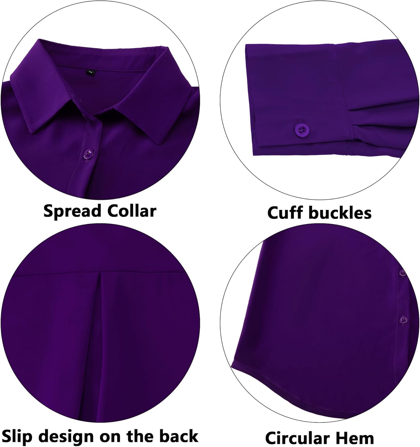 Women's Button Down Shirt Classic Long Sleeve Collared Tops Work Office Chiffon Blouse - Image 4