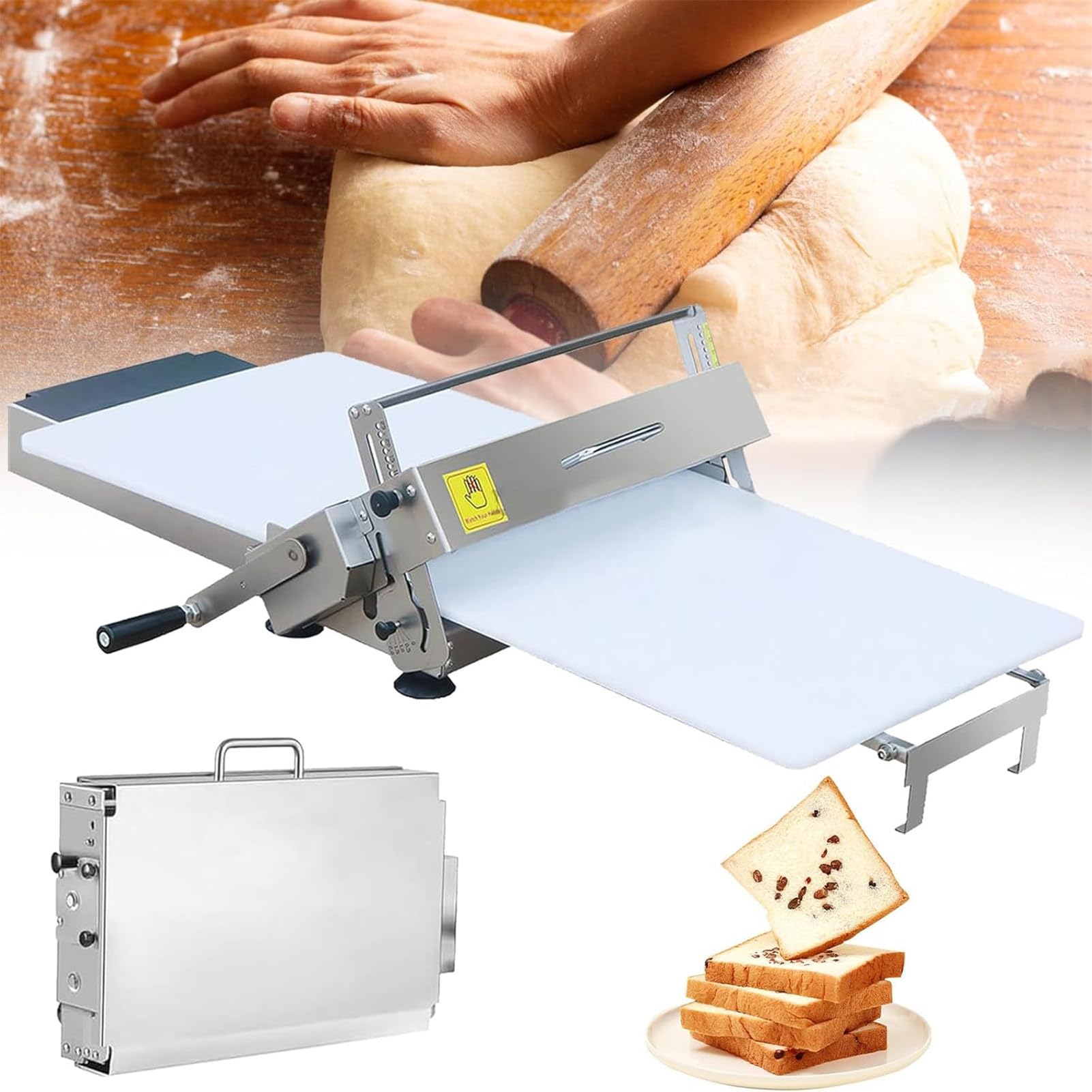SUYUDD Dough Sheeter Machine, Foldable Stainless Steel Dough Roller, 0-27mm Thickness Adjustable, 30x60cm/40x90cm Press Plate, For Pizza, Croissants, Layered Pastry And Baking Pastries