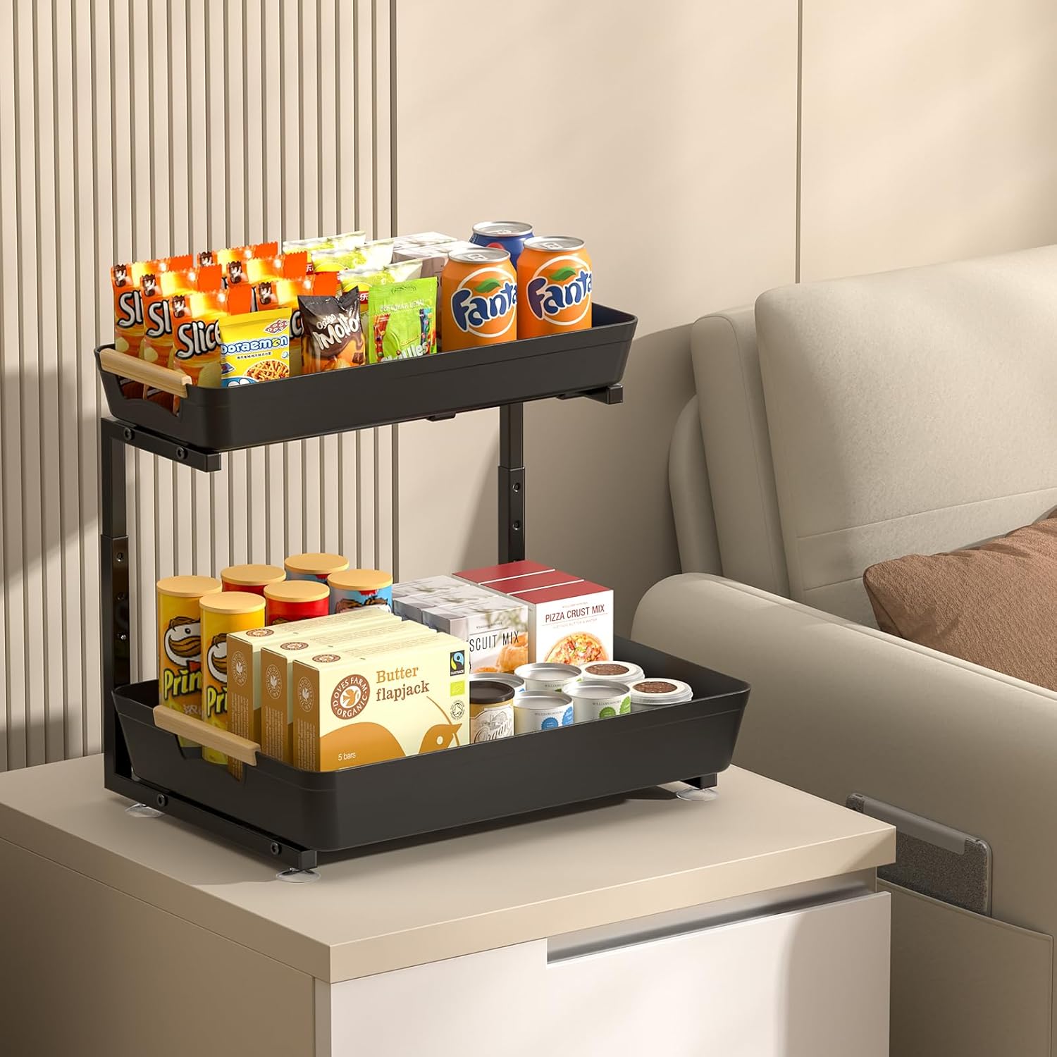 2 Pack Under Sink Organizer, 2 Tier Pull Out Under Sink Organziers and Storage, Height Adjustable Slide Out Under Sink Cabinet Organizer for Kitchen Bathroom Laundry