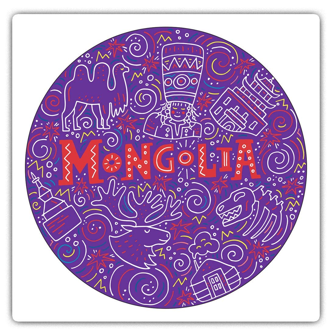 Square Stickers (Set of 2) 7.5cm - Purple Mongolia Illustration Travel Laptop Tablet Luggage Scrapbook #19554