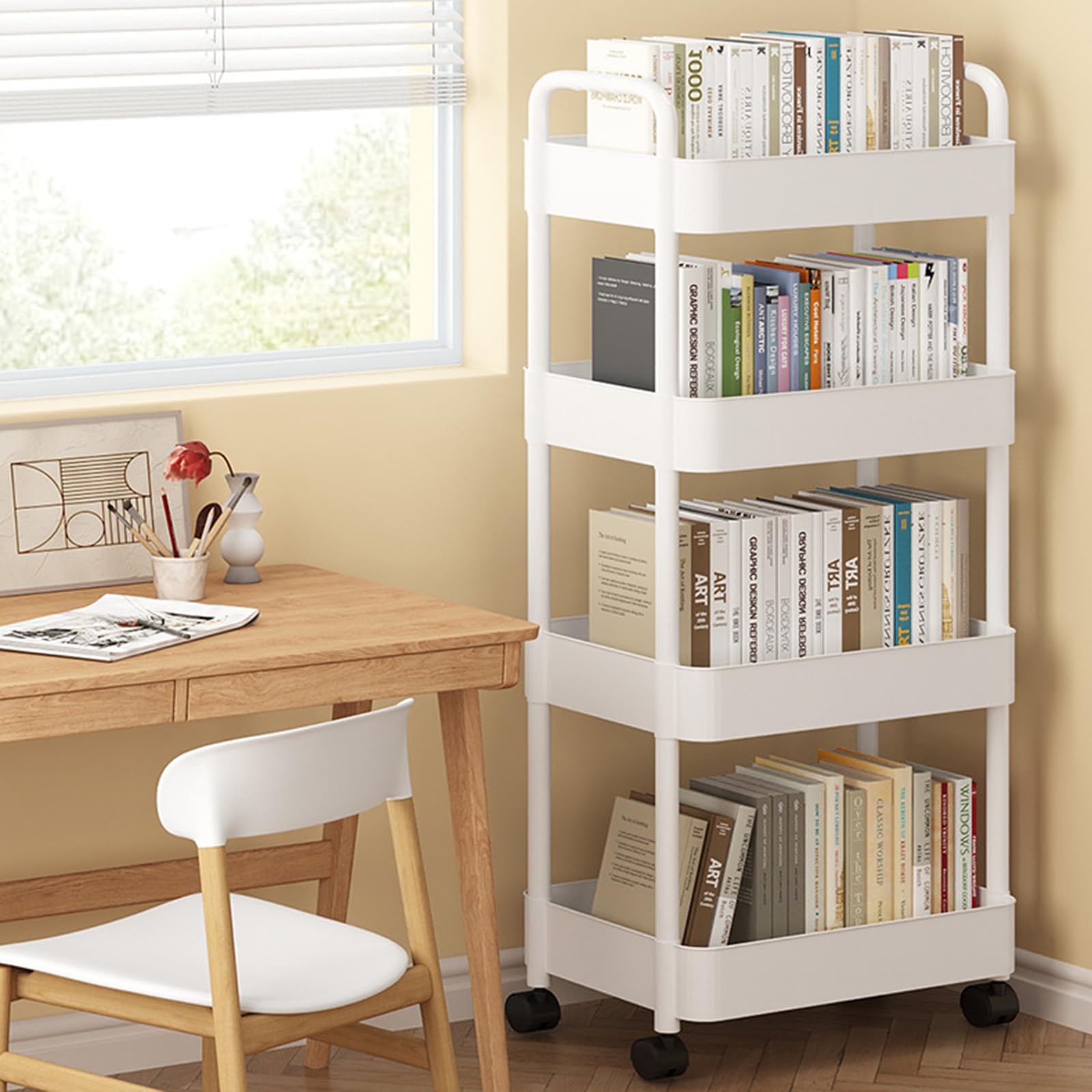 Carrello portaoggetti a 3/4 ripiani, organizer per cucina, bagno, ufficio, lavanderia, trucco, nero (bianco, 4 ripiani)