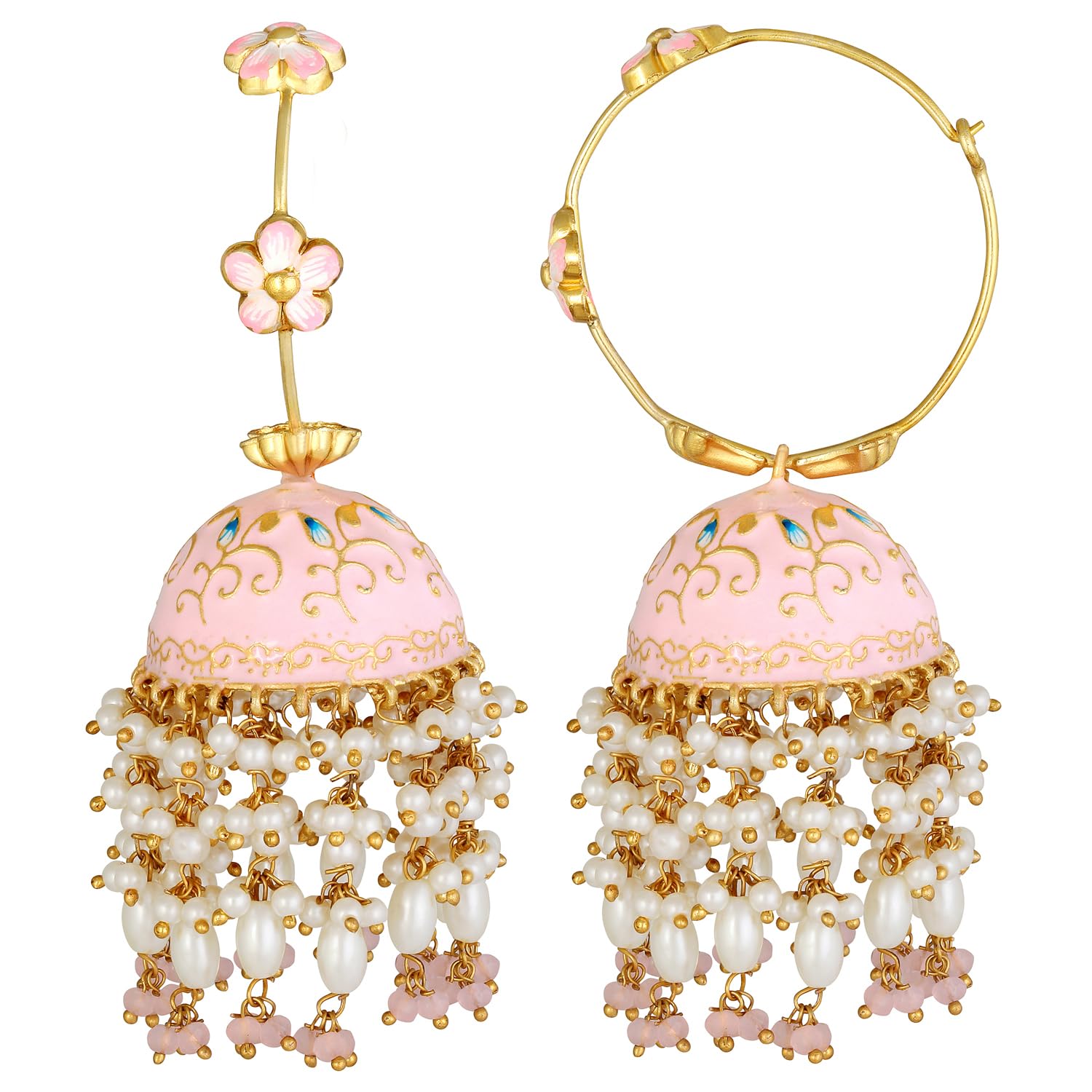 Peora Pink Gold-plated Designed Flower Jhumki Antique Earrings for Women (B081HD9MZ1) Amazon Price History, Amazon Price Tracker