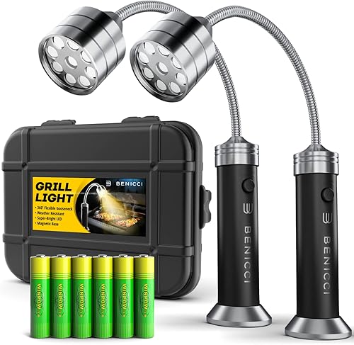 Juego de 2 luces LED flexibles para parrilla, la luz perfecta para accesorios de parrilla con base magnética de 360 grados y cuello de cisne,