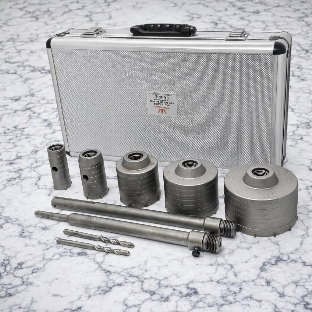 Kit da 9 pezzi con punte per trapano per cemento, TCT, mattoni, con attacco SDS Max e Plus (122592)