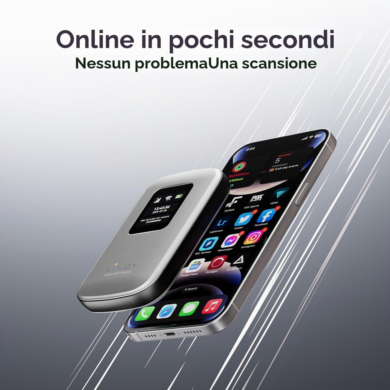 Hotspot mobile portatile - eSIM Global WiFi Hotspot, nessuna scheda SIM/contratto necessario, 16 dispositivi, oltre 180 paesi, router wireless compatto per viaggi internazionali e affari 【15 giorni