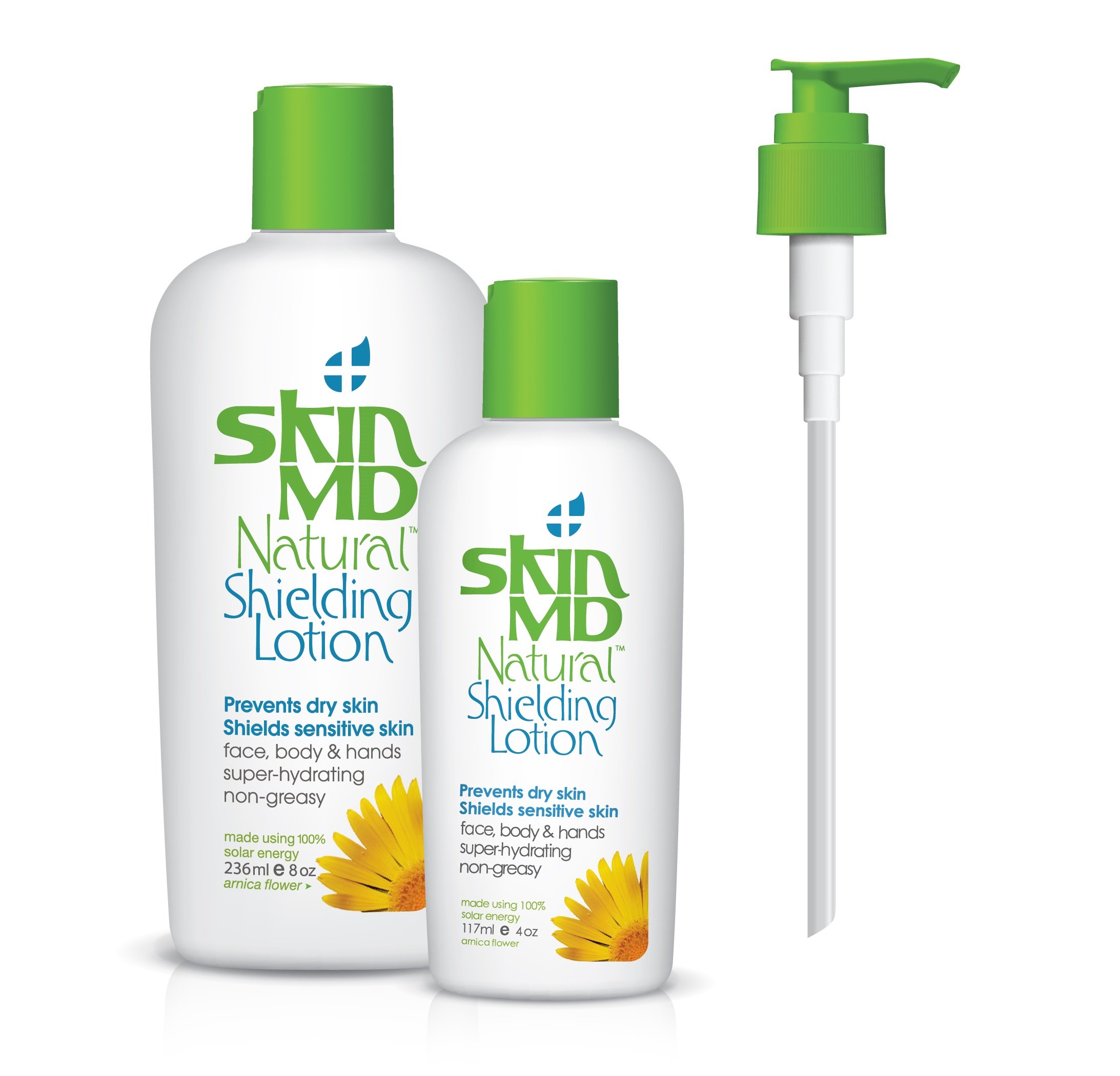 Skin MD Natural Shielding Lotion for Face, Body & Hands 4oz + 8oz and Pump -Helps with Eczema & Psoriasis! The natural dry skin remedy to the things that dry your skin
