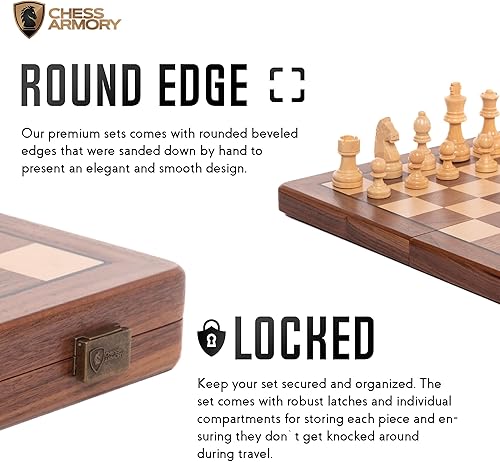 Miniatura 2 de Chess Armory Juego de ajedrez magnético de 15 pulgadas, juego de mesa de madera de primera calidad con una funda de madera portátil y almacenamiento