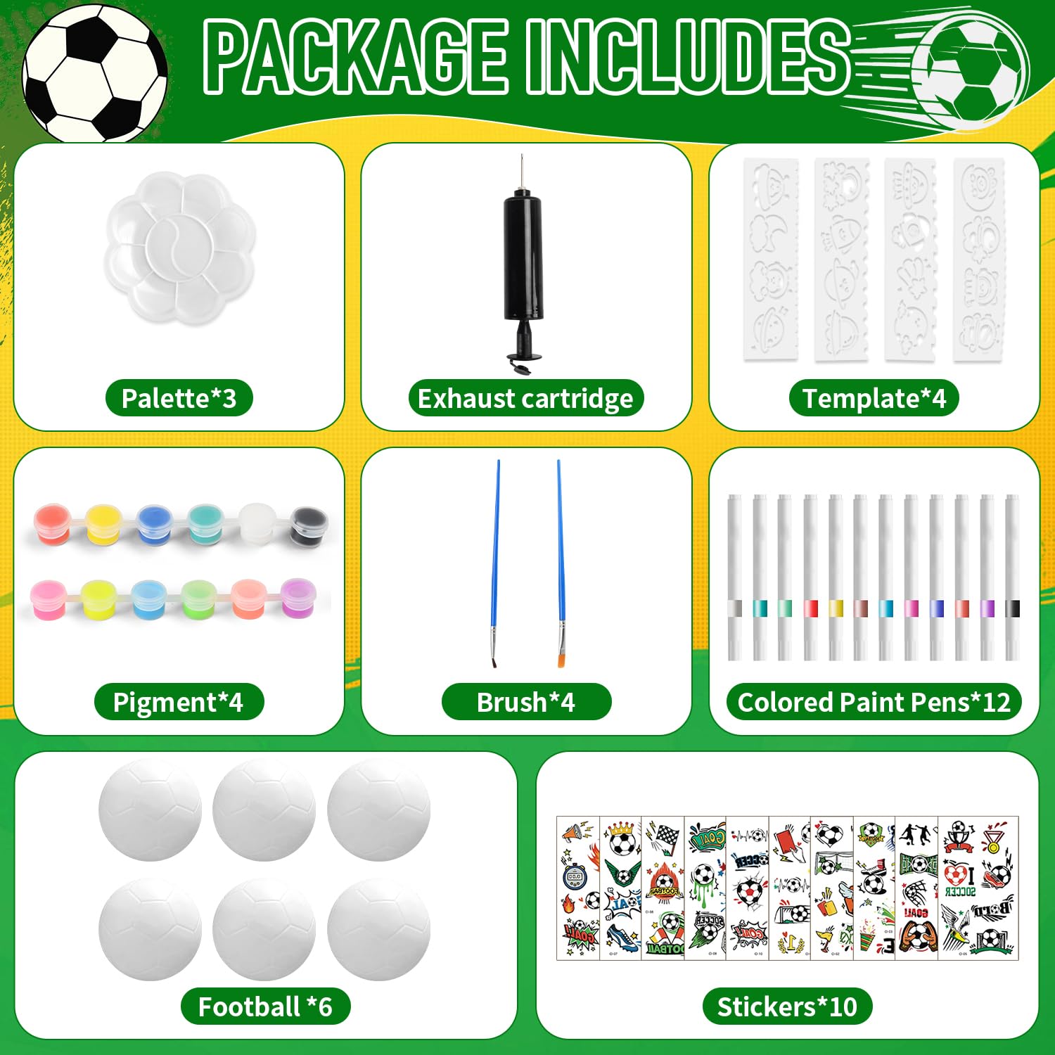Fantspati Fußball Bastelset Kinder, DIY Fußball Malset Bastelset Kit Jungen Mädchen Kreatives Geschenk für Kinder Bemalen Set mit 6*Fußball, 10*Aufkleber, 12 Farben Pigment