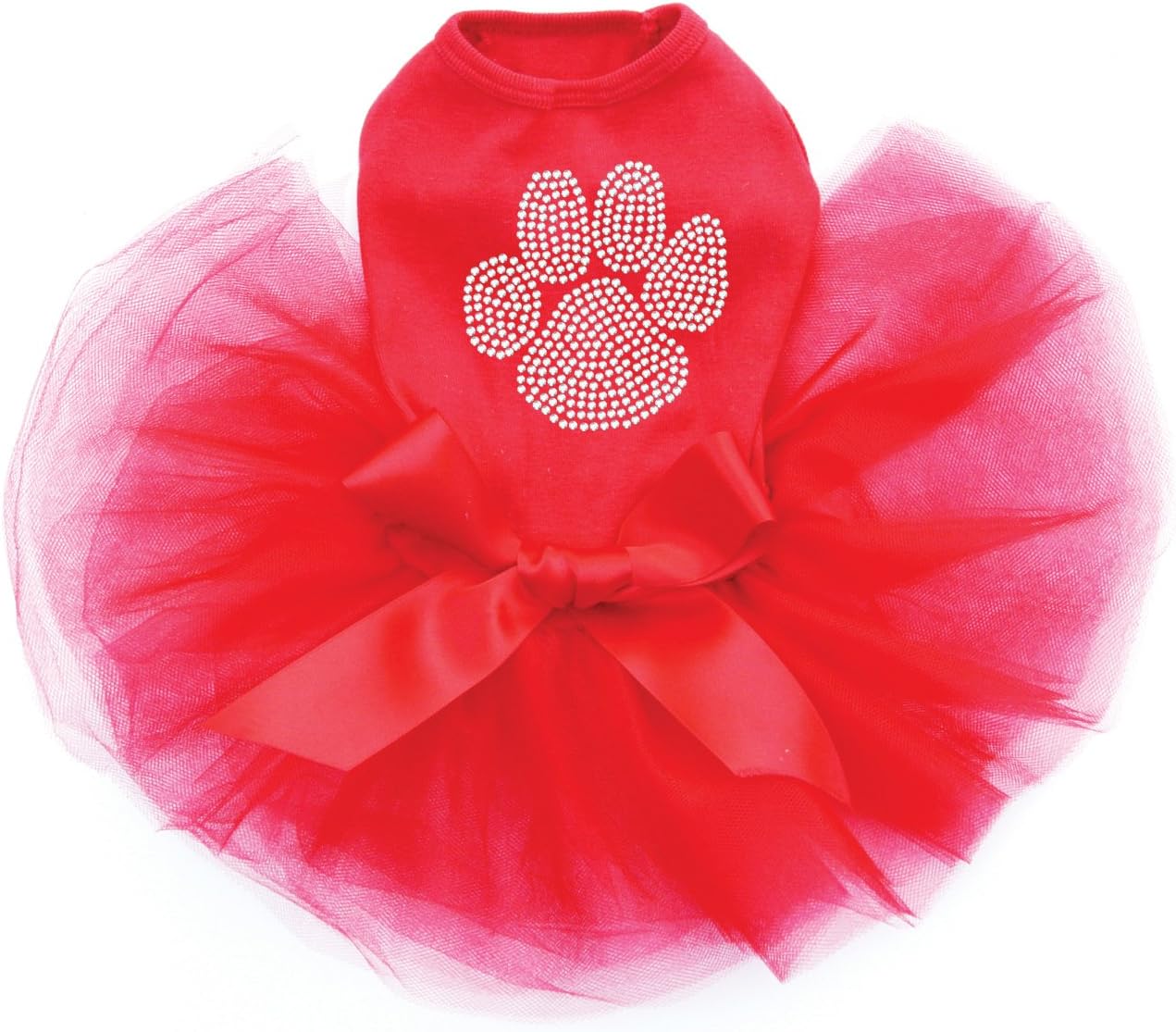 Paw - Rhinestone - Bling Rhinestone Dog Tutu Dress, XL Red