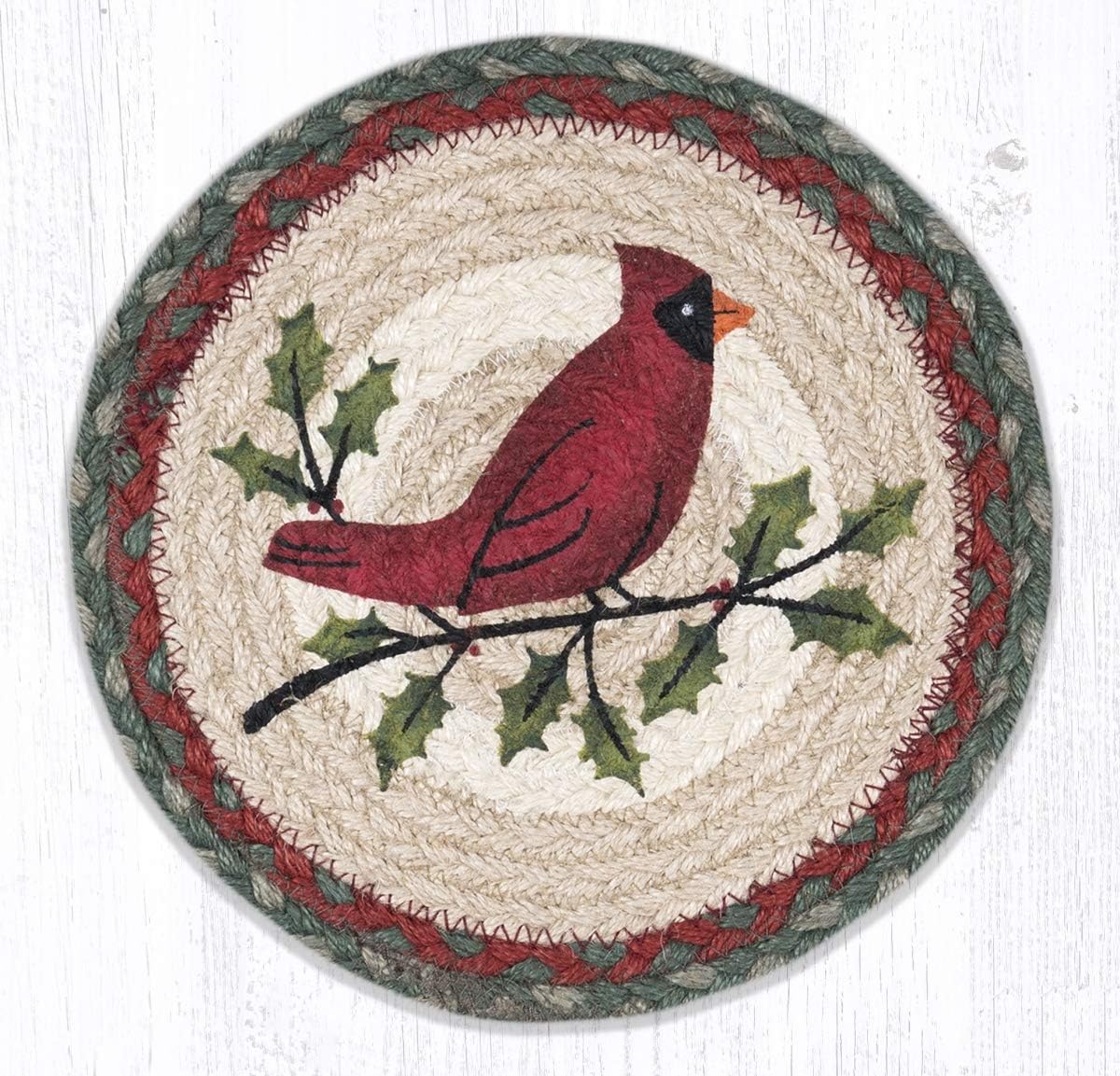 Capitol Importing Earth Rugs MSPR-25 Holly Cardinal Printed Round Trivet 10"x10"