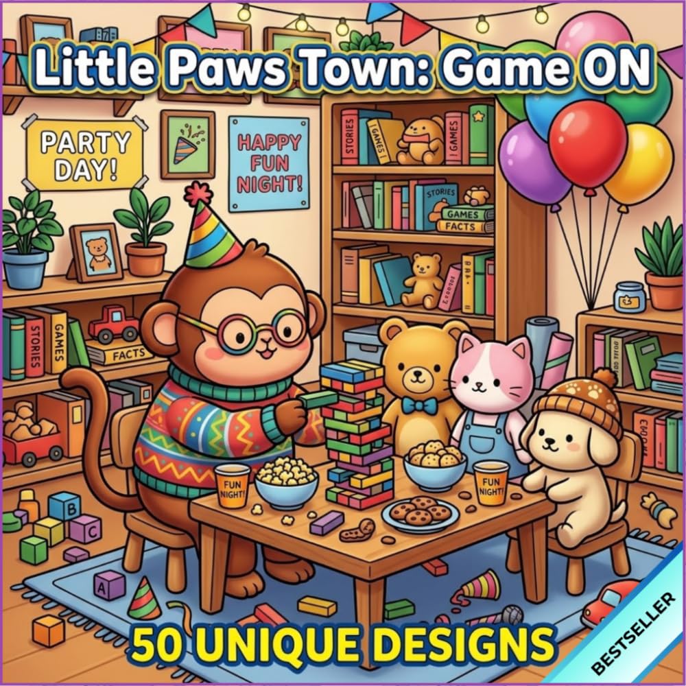 Little Paws Town: Game ON: Cozy Animal Coloring Book for Adults and Teens - 50 Bold and Easy Designs for Gamers and Geeks - Relaxing Stress Relief Activity - Large Print 8.5" x 8.5"