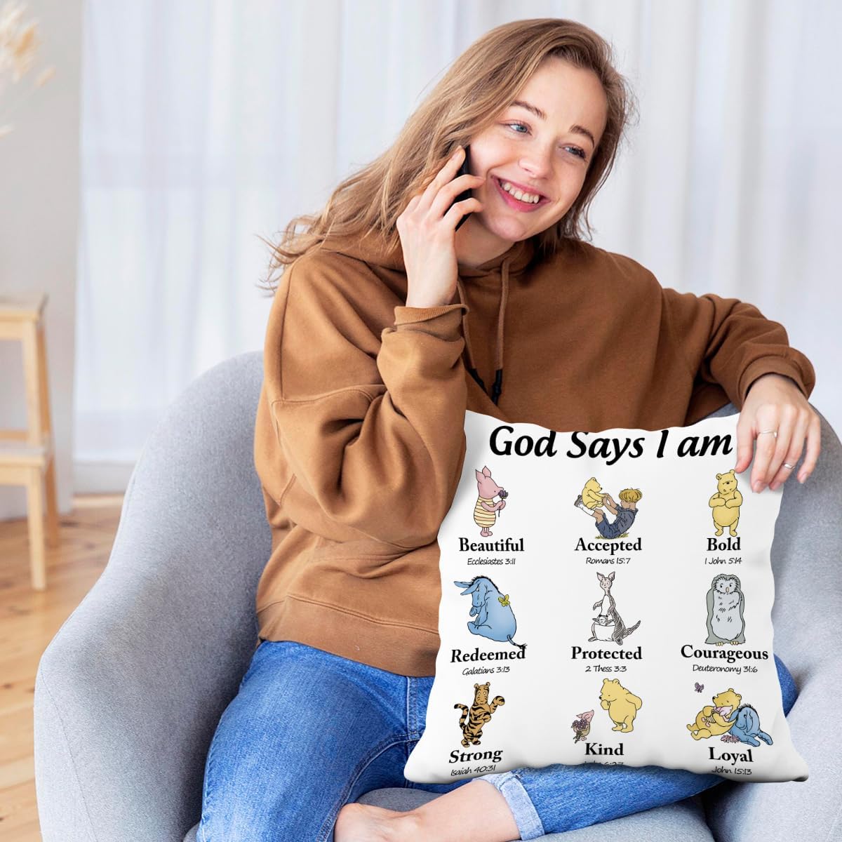 Winnie Baby Nersery Stuff-The Pooh Nursery Decor-Winnie Pillow Case- 18x18 Inch Throw Pillow Cover Case quare Couch Pillow Cover-Gift for Daughter Son Kids Christmas