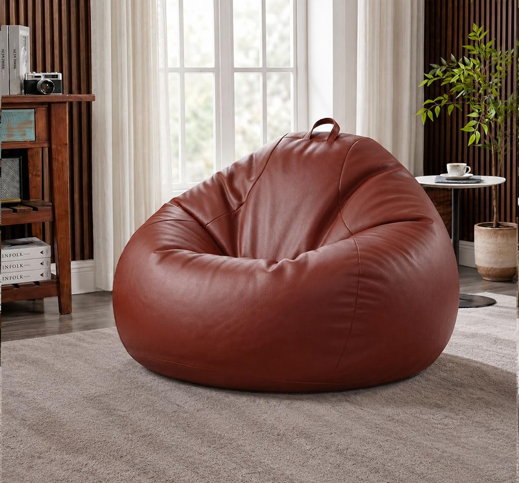 Sattva Classic 2XL Bean Bag Chair with Beans Filled | Sofa Style Faux Leather Beanbags for Living Room | Pre-Filled Bin Bags Sofa & Beam Bag for Adults | Home & Office, Tan-picture-14