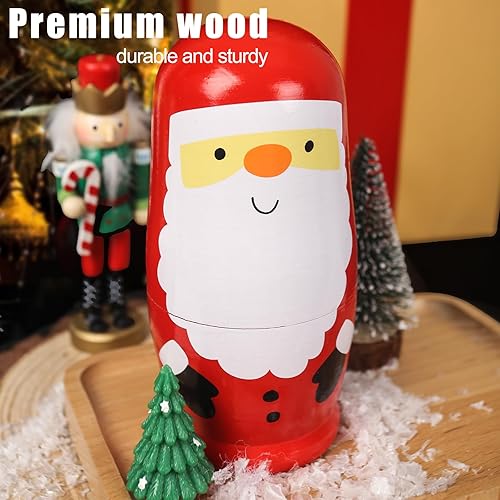 Miniatura 4 de AMOR PRESENT 6 muñecas de anidación de Navidad para niños, muñecas apilables de madera hechas a mano Matryoshka Muñecas rusas para niños pequeños