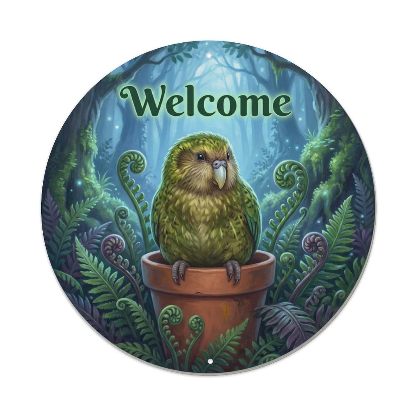 Metal Tin Sign Welcome Kakapo Night Fern