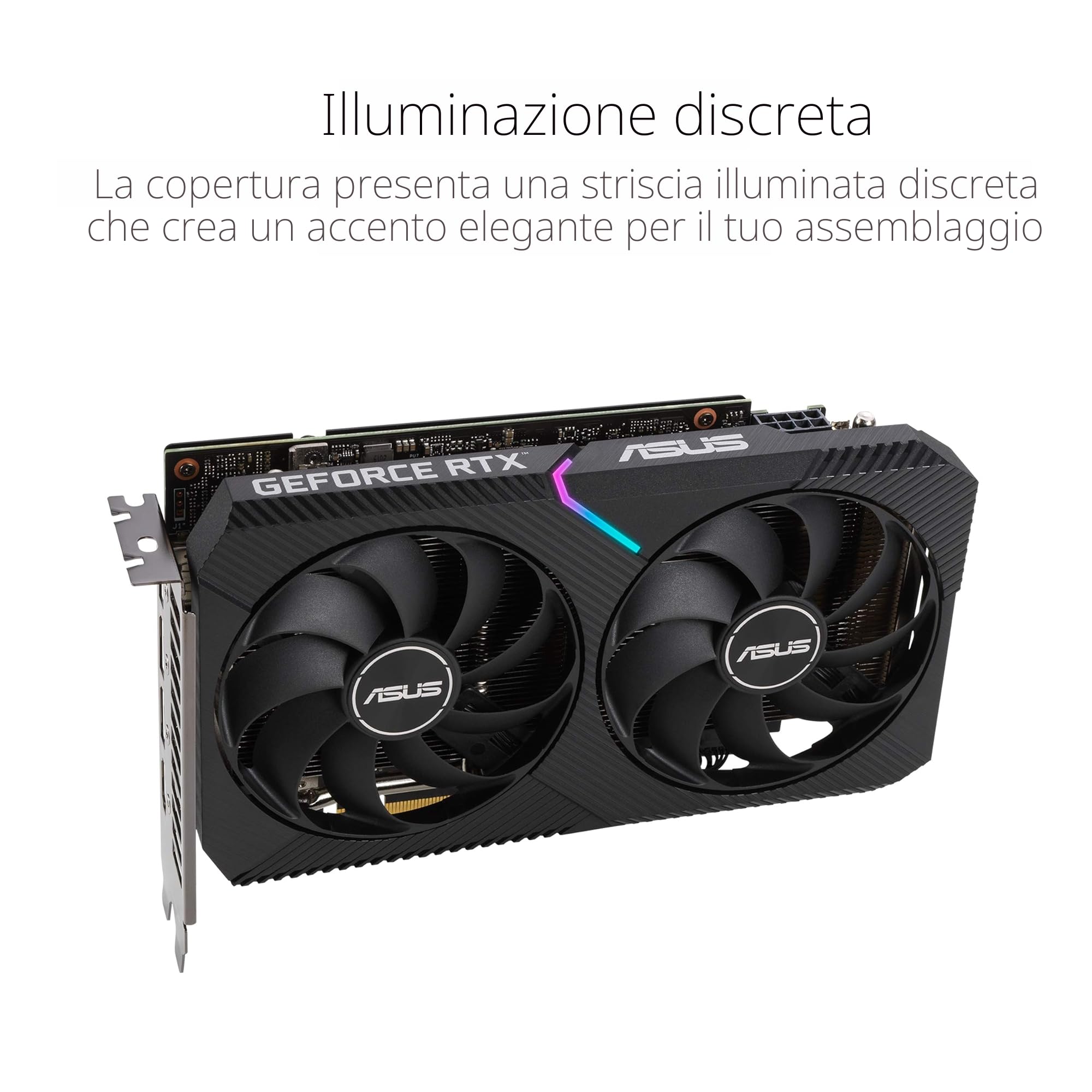ASUS Dual NVIDIA GeForce RTX 3050 OC Edition Scheda Grafica, 8GB GDDR6, PCIe 4.0, HDMI 2.1, DisplayPort 1.4a, Due Ventole Axial-Tech, PSU Consigliata 550W, GPU Tweak II, Tecnologia 0dB, LHR, Nero