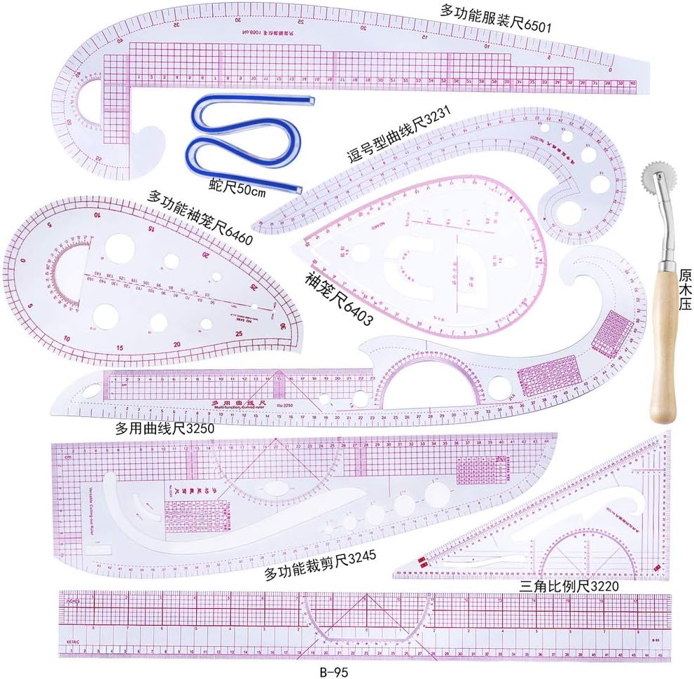 Kimruida 10pcs/Set Ruler French Curve Cutting Rulers Yardstick Sewing Tools Measure Dressmaking Tailor Drawing