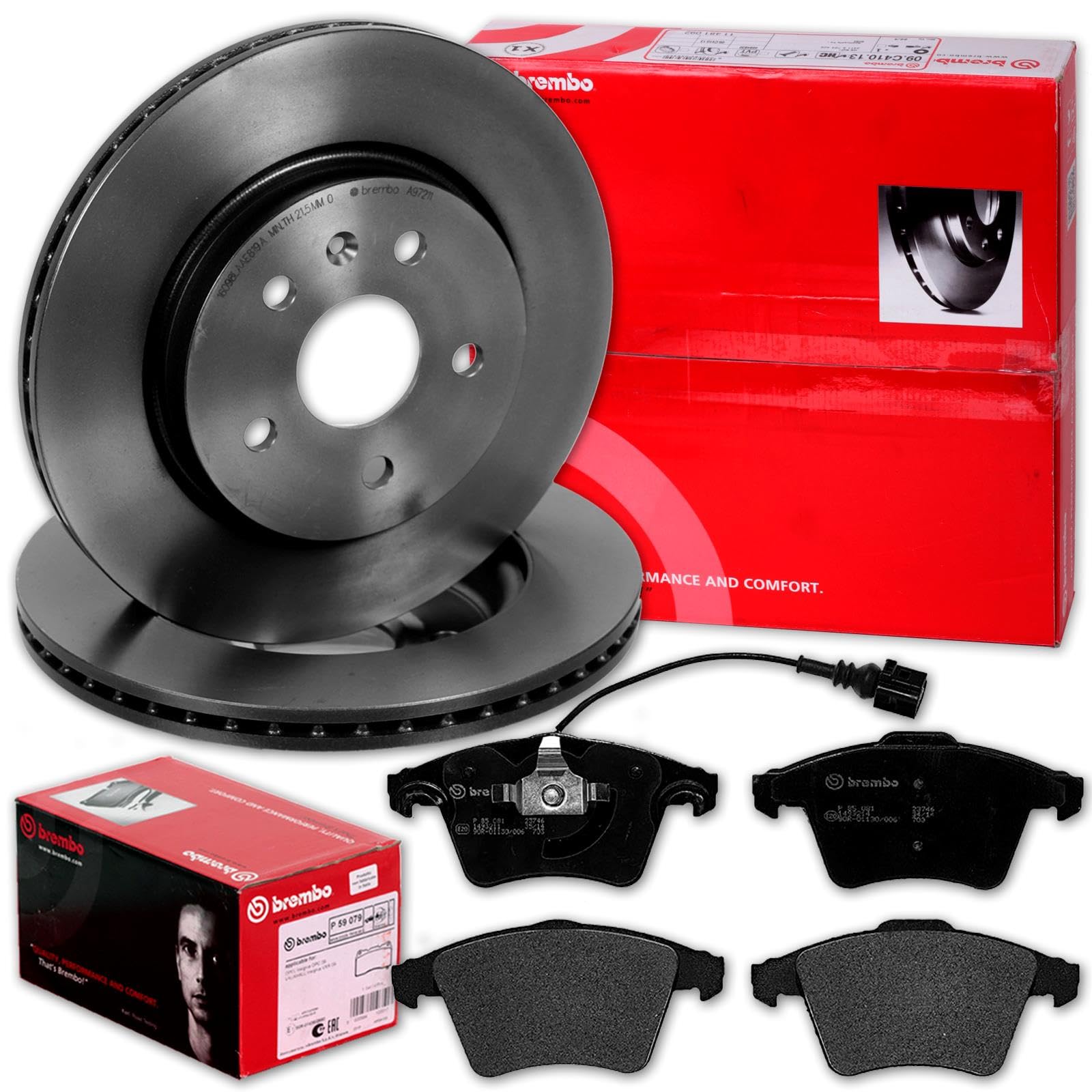 brembo Bremsscheiben + Beläge vorne | 09.D211.11 + P85081 für T5 T6 Transporter Bus Kasten