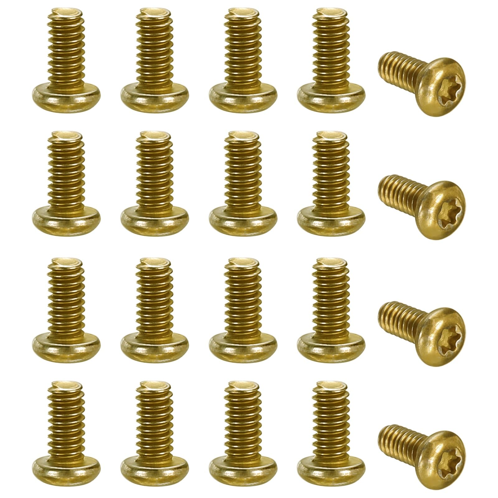 sourcing map 20pcs Pocket Clip Screws T6 Torx Head 2-56UCN 4.5mm Thread Length Folding Knife Fasteners Stainless Steel Electroplated Shaft Pivot Pins Screws for Blade Fixing, Gold