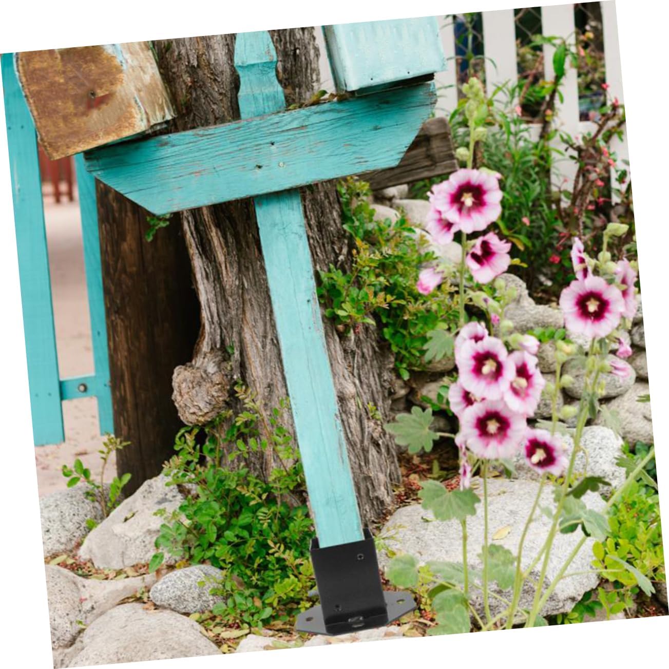 HOMSFOU 2pcs Heavy Duty Metal Deck Base Post Protectors for Mailbox Support Bases for Fence Posts for Mailbox Installation and Repair