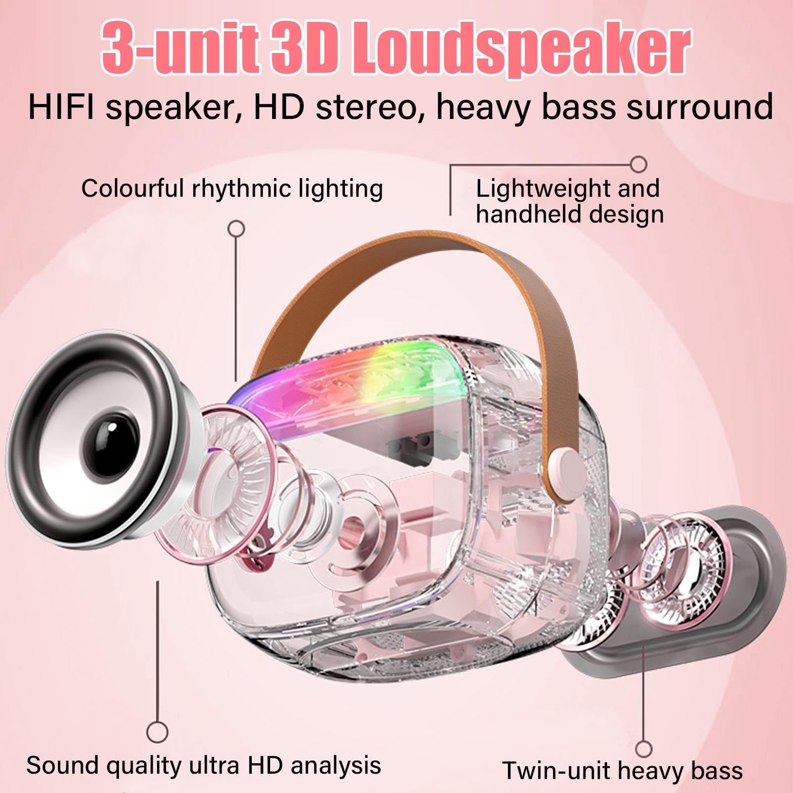 Karaoke per Bambini e Adulti con 2 Microfoni Senza Fili Bluetooth, Macchina Karaoke Portatile con Luce LED ed Effetti di Cambio Voce, Regali per Bambini da 3 a 18 Anni, Ragazzi e Ragazze
