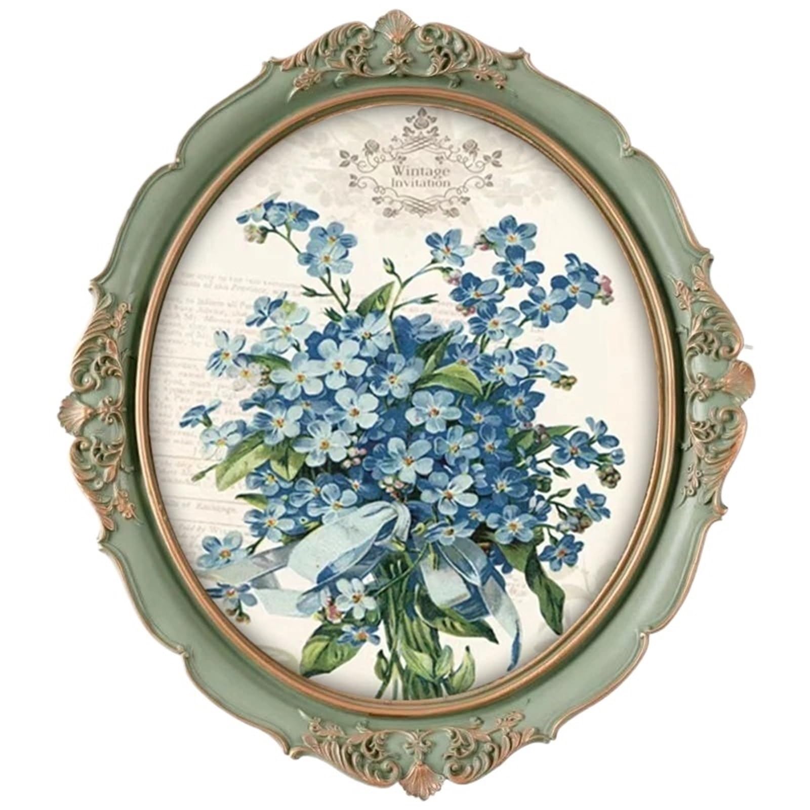 Metal Picture Frame, Vintage Carved Decorative Resin Painting Frame Multicolor Multiple Sizes For Home Decor(Blue Star Flower A,20x25cm)