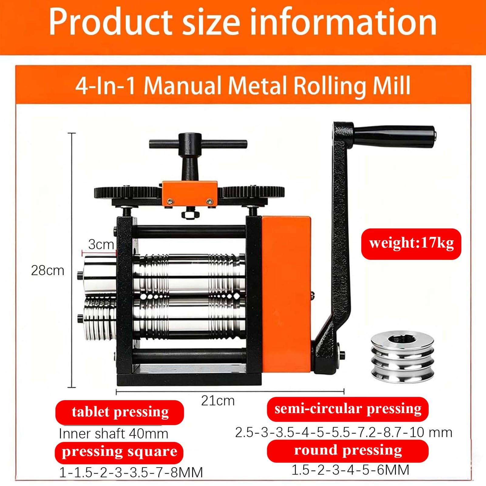 Handkurbel-Rollmühle für Schmuckherstellung, robustes Metalldehnen und Formen, präzise Dickenkontrolle, Blech, quadratisch, rund, halbrund