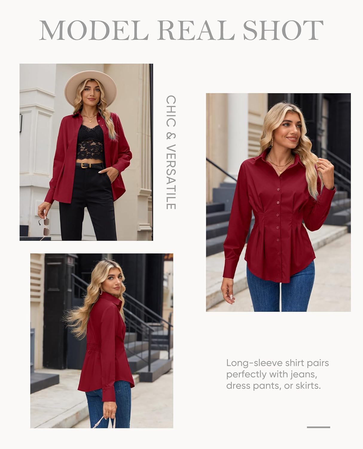 siliteelon Button Down Shirts for Women Cinched Waist Dress Shirt Cotton Long Sleeve Business Casual Work Office Blouse - Image 6