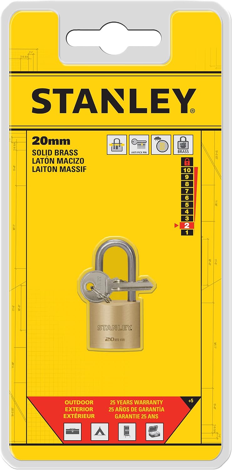 Stanley 20 mm 3-Keys Solid Brass Padlock