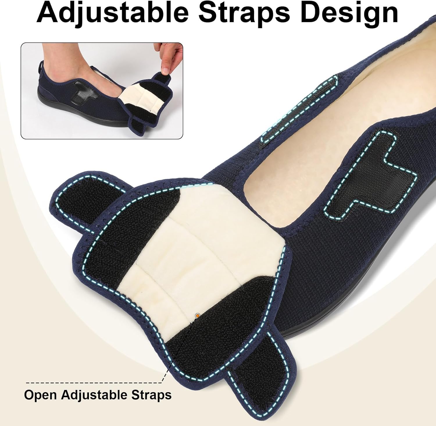 XIHALOOK Mens Slippers Wide Diabetic Shoes with Adjustable Strap for Diabetic Swollen Feet Outdoor Indoor Walking Shoes - Image 3