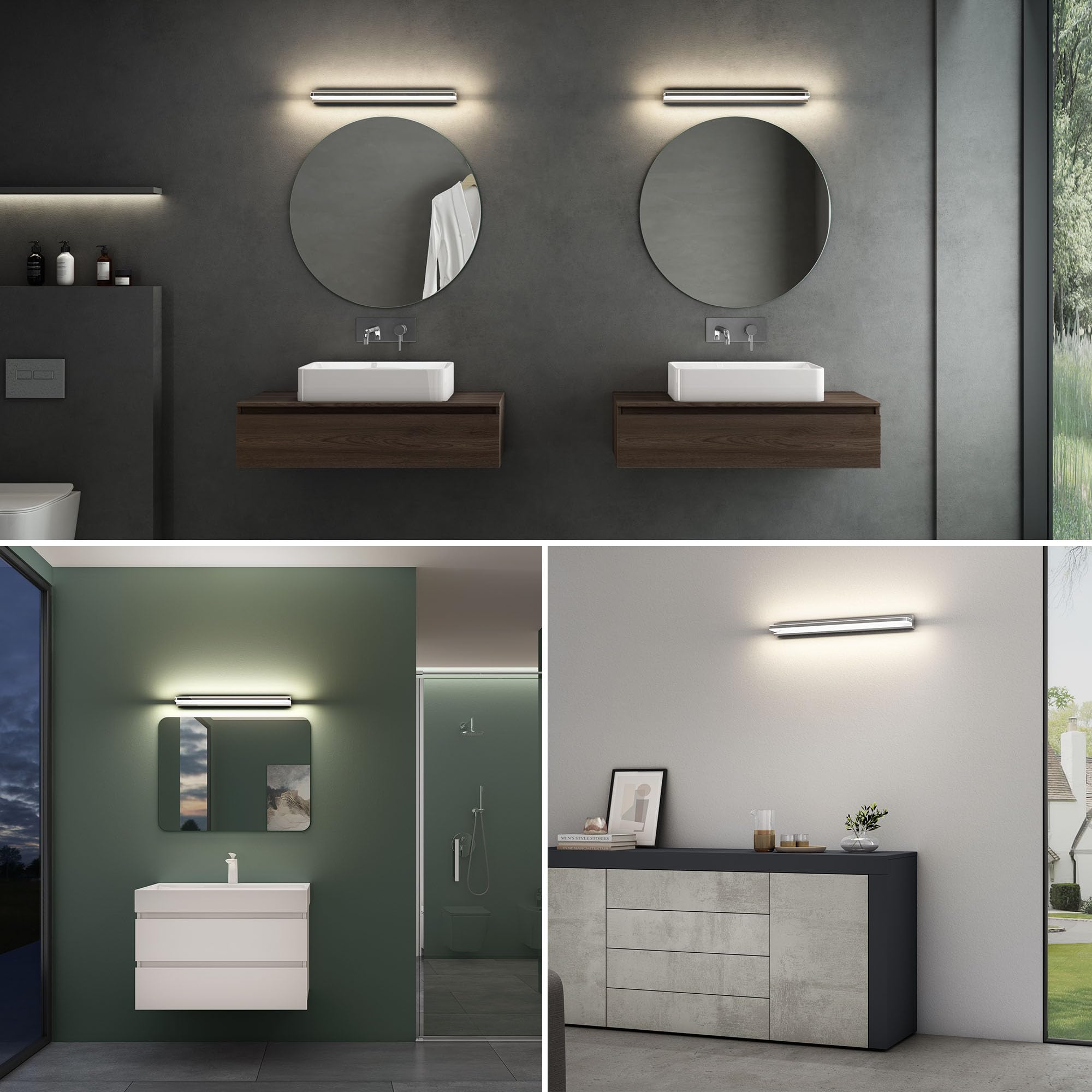 Mai & Mai Lampe Miroir LED 4000K pour Salle de Bain Murale Lumiere Intérieur 60cm Chrome Desgin SparkLuxe