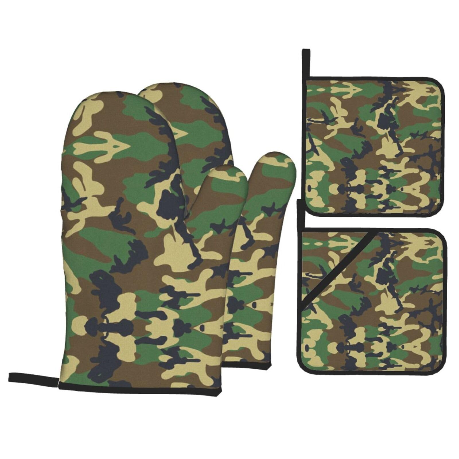 Green Military Camo Print Oven Microwaving Waterproof Kitchen Gloves for Baking Grilling Holiday Cooking