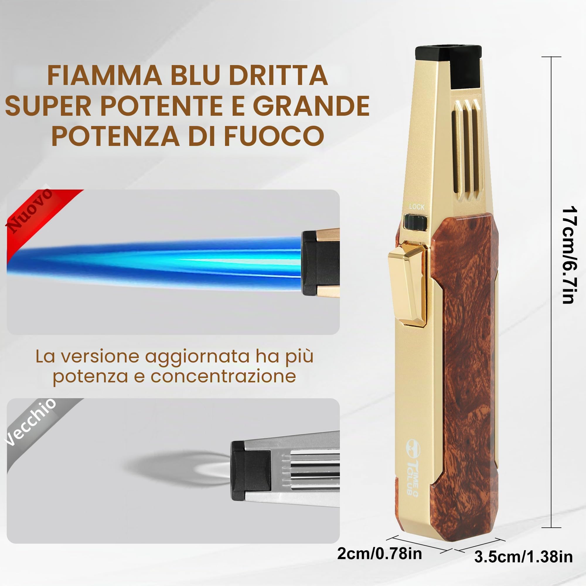 Accendino a butano, ricaricabile Torcia da cucina a prova di vento Regolabile con blocco di sicurezza per la cottura della crème brûlée
