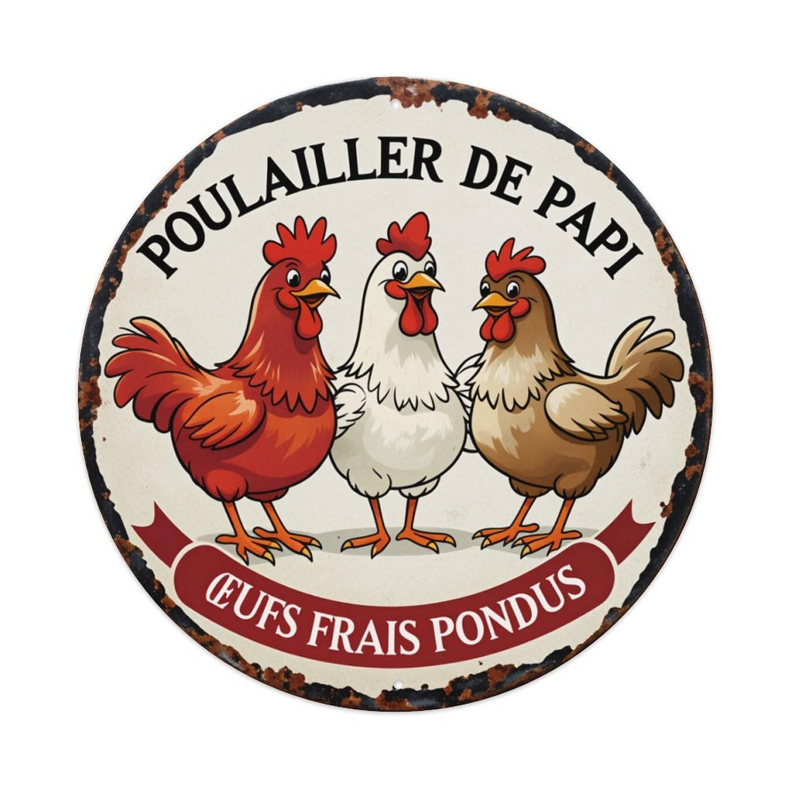 Chicken Farm Fresh Eggs Sign Round Tin Sign Retro Metal Sign for Cafe Bar Pub Home Game Room Gym Club Wall Decoration Vintage Metal Poster 8x8 Inch