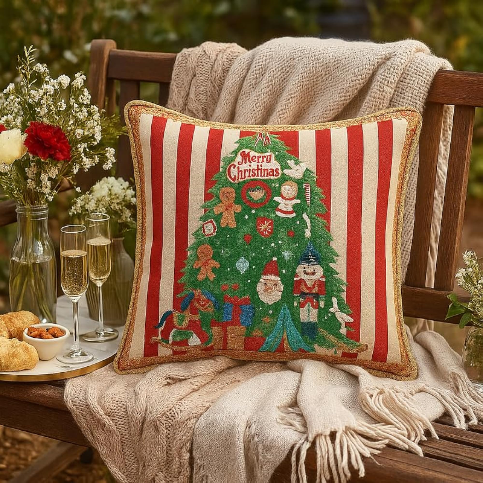 Christmas Tree Cushion Cover Red Striped