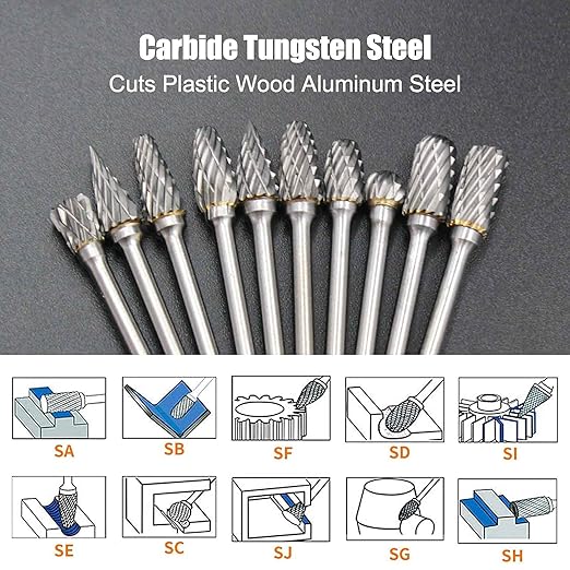 Juego de fresas de carburo de tungsteno doble corte 10 pcs miniatura 4