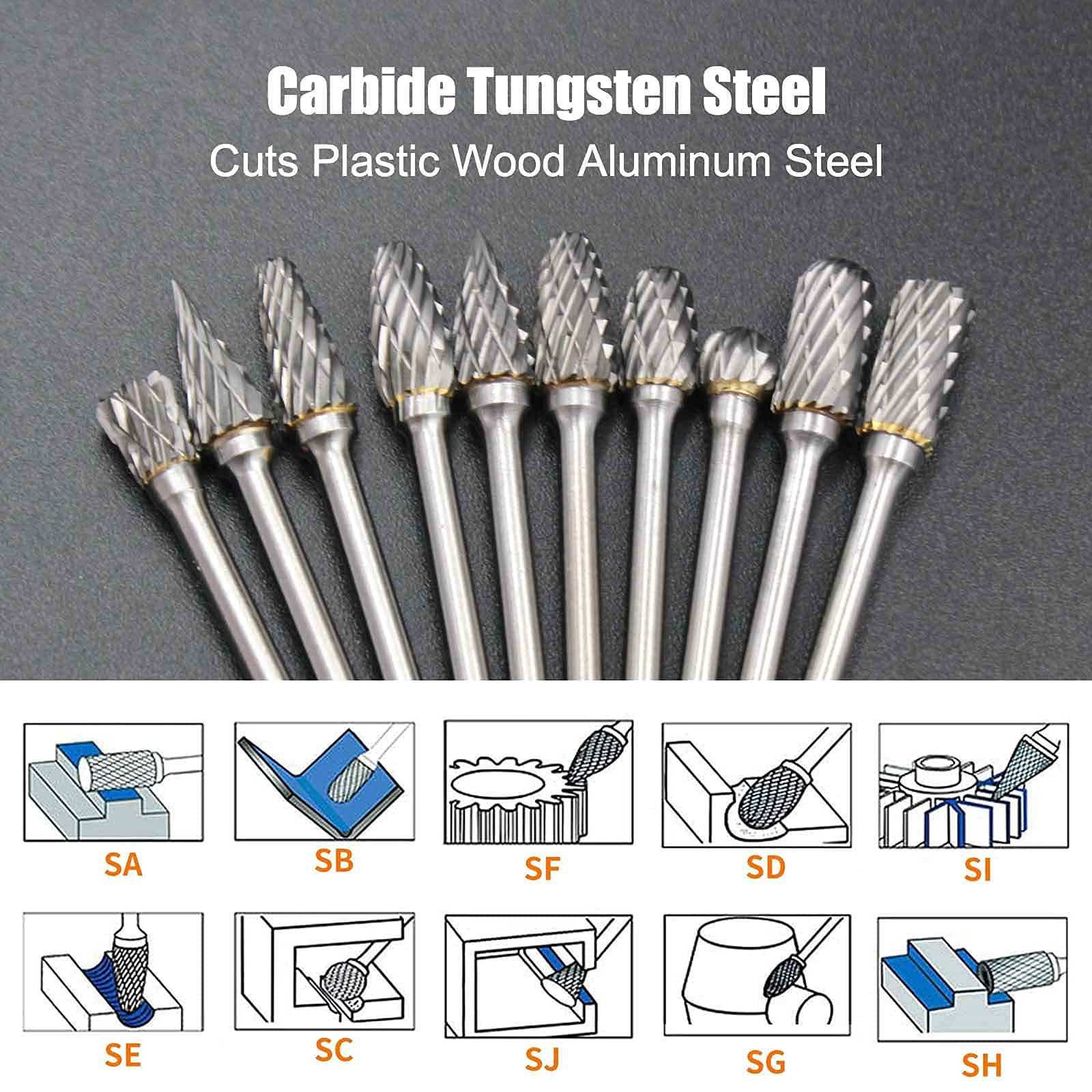 Handook Tungsten Carbide Double Cut Burr Set, 10pcs — Amazon image 4