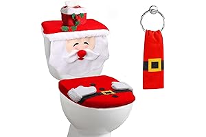 Deck the Throne with Christmas Cheer: 4-Piece Santa Toilet Seat Cover and Plush Towel Set